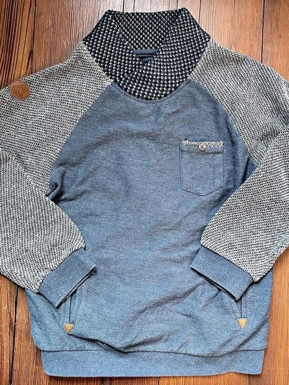 Mayoral Boys Shawl Collar Contrast Knit Sweater Blue Grey Sz 9 EUC